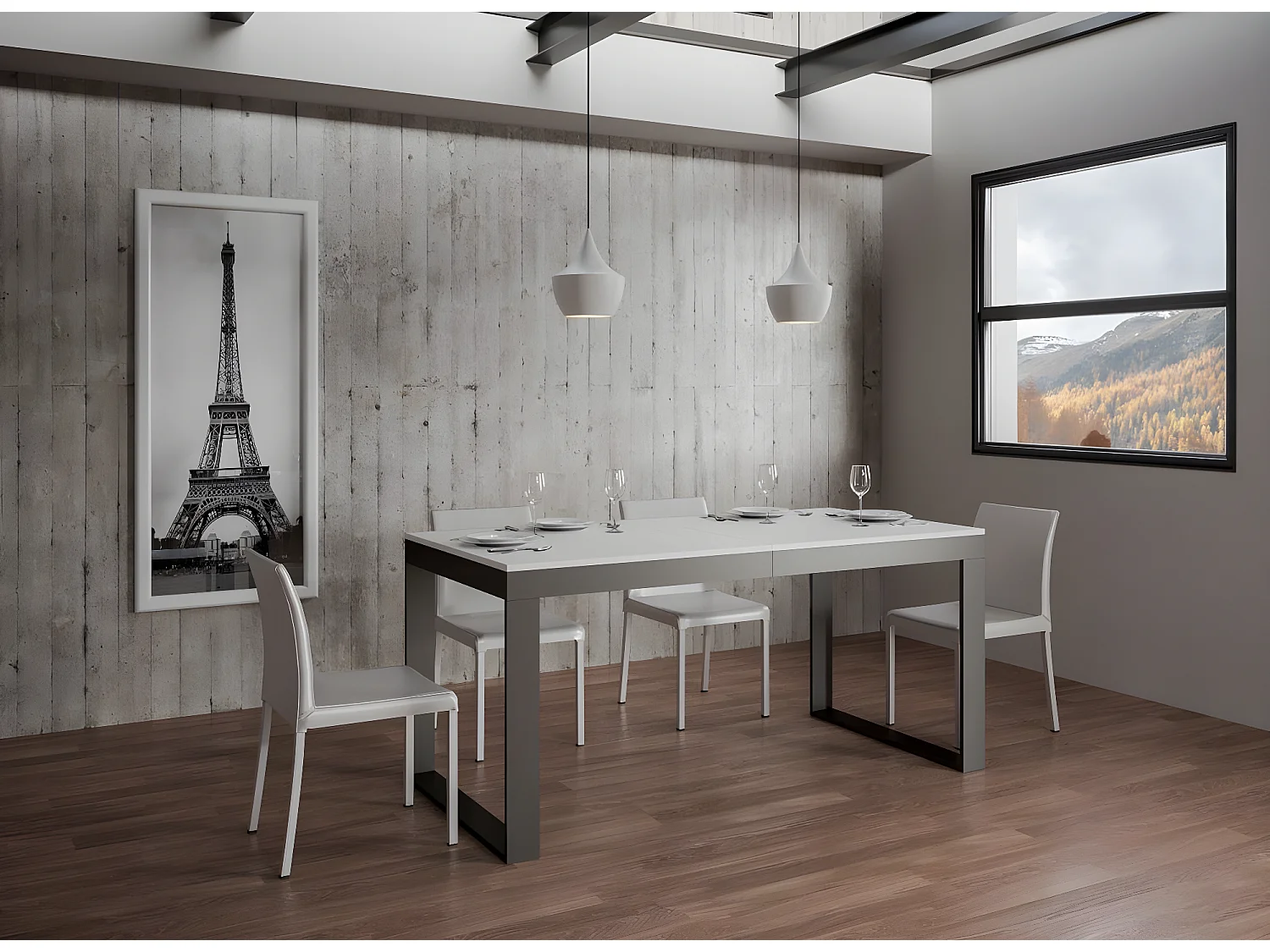 Table extensible 180 à 284cm blanc et métal anthracite Likro