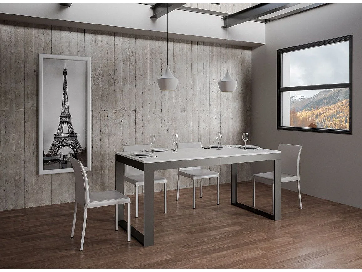 Table à manger extensible Tiroz evolution-Blanc-2 pieds-180 à 284 cm