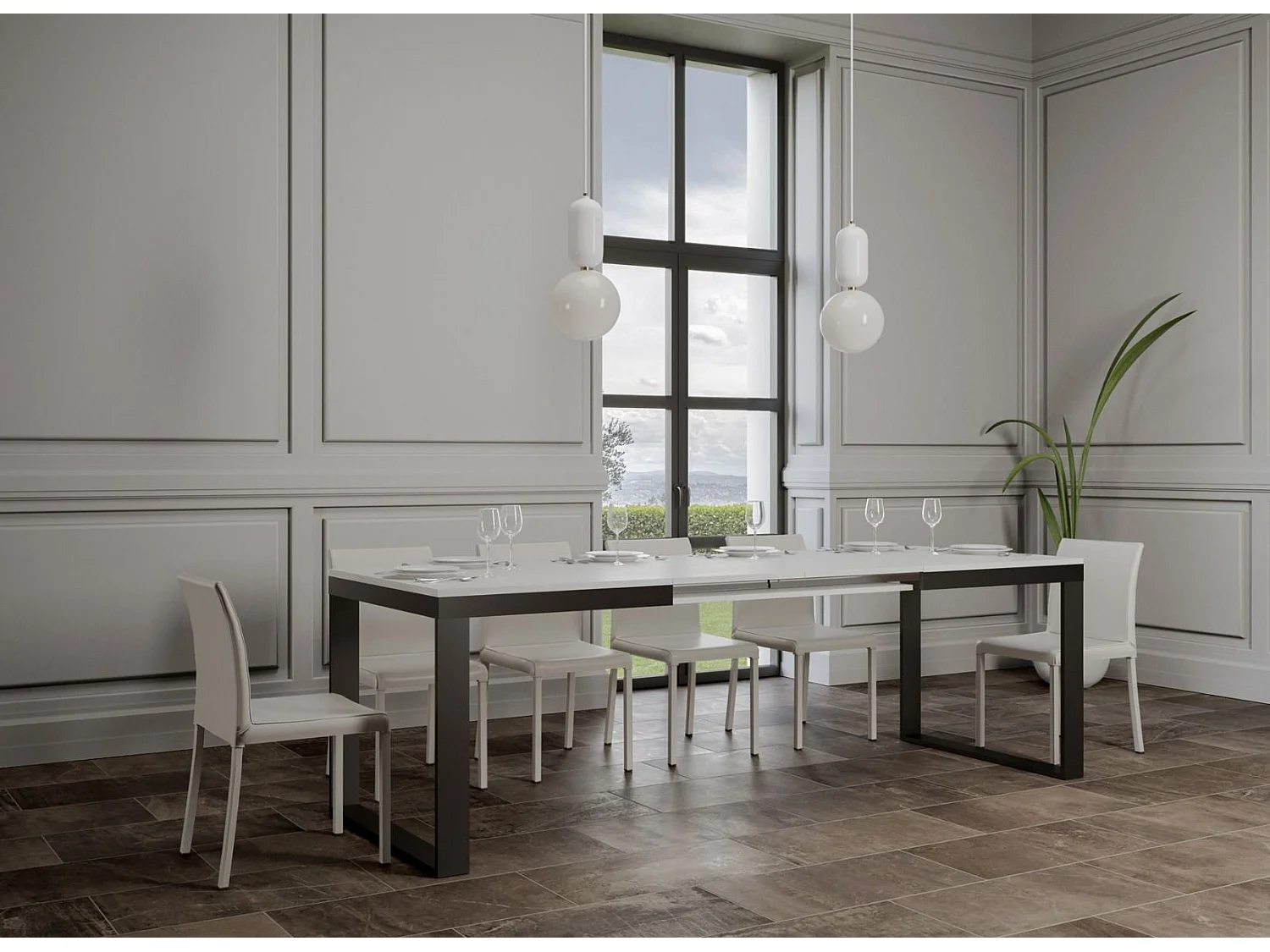 Table à manger extensible Tiroz evolution-Blanc-2 pieds-180 à 284 cm