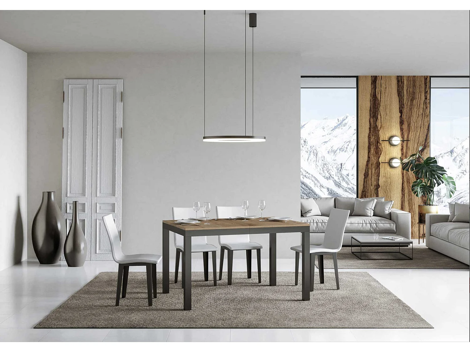 Table à manger extensible Karry evolution-Couleur Naturel-2 pieds-120 à 380cm