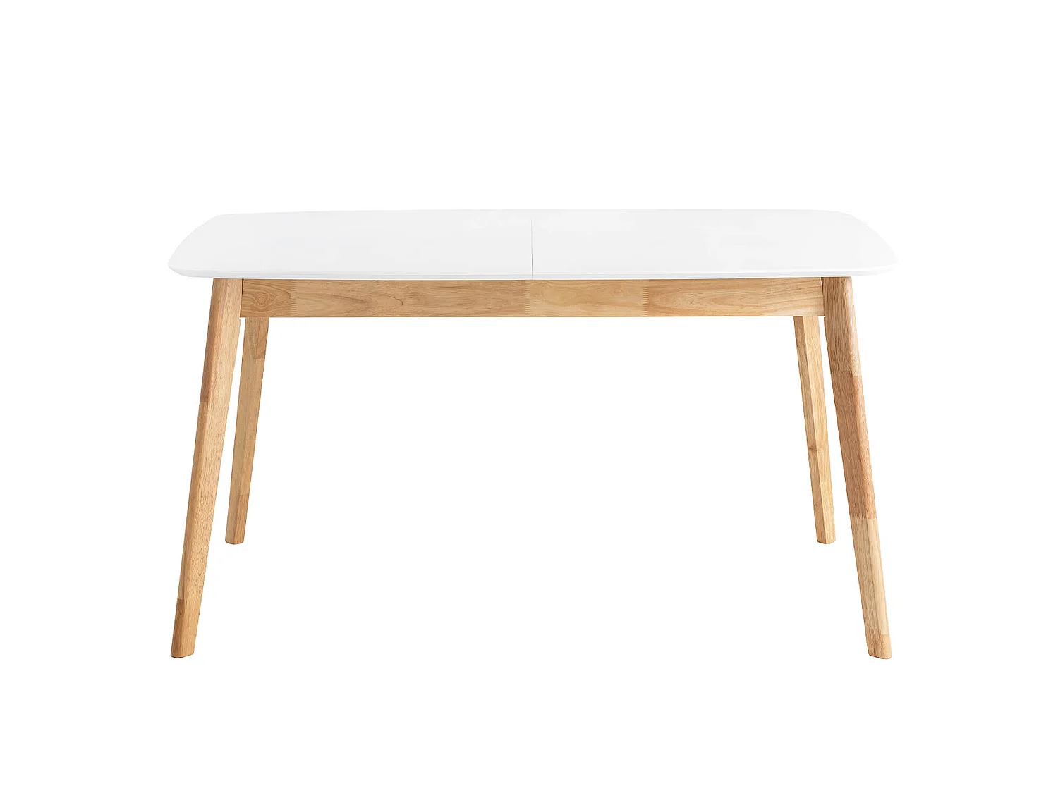 Petite table rectangulaire extensible blanc brillant et pieds naturel Askin 120 à 150cm