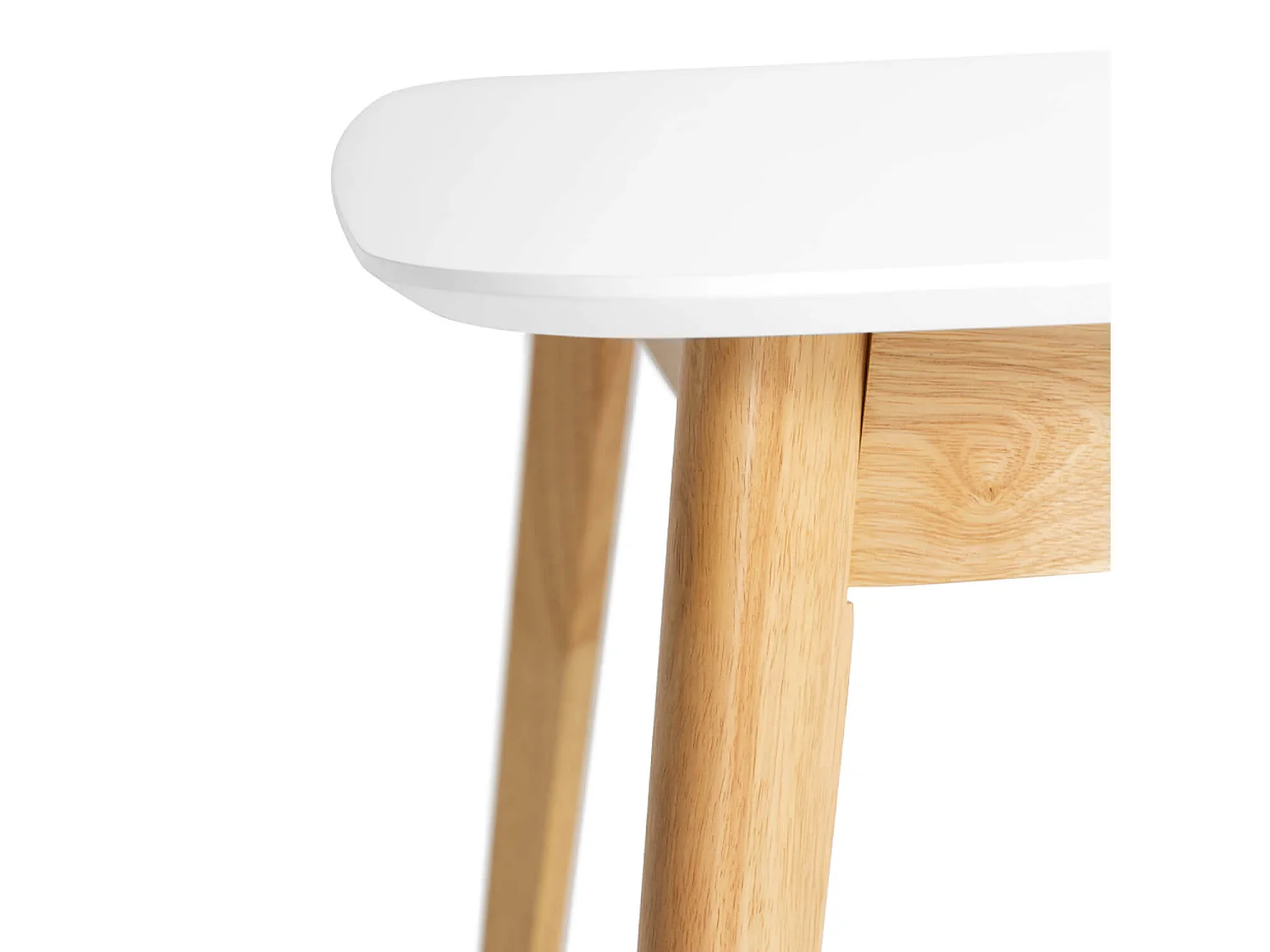 Petite table rectangulaire extensible blanc brillant et pieds naturel Askin 120 à 150cm