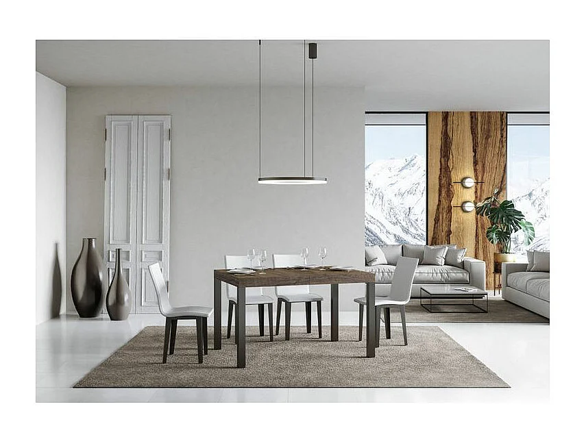 Table à manger extensible Karry-Couleur Marron-4 pieds-130 à 390cm