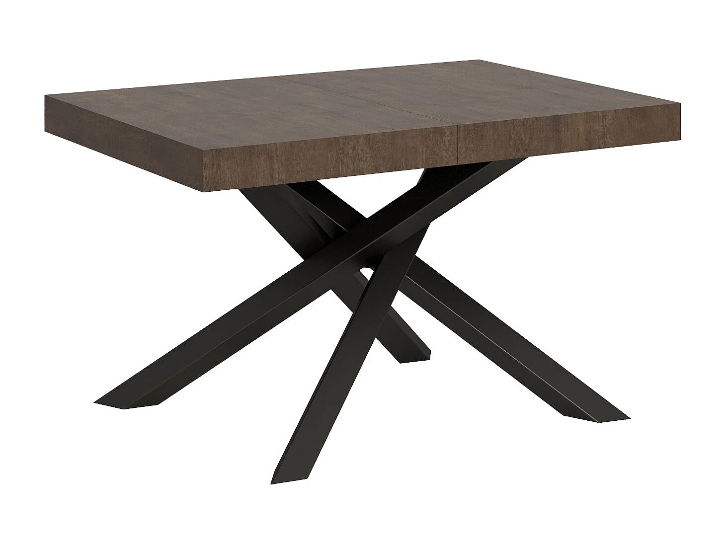 Uitschuifbare tafel voor 4 tot 10 personen in donker hout en antraciet verweven poten L 130 tot 234 cm Artemis