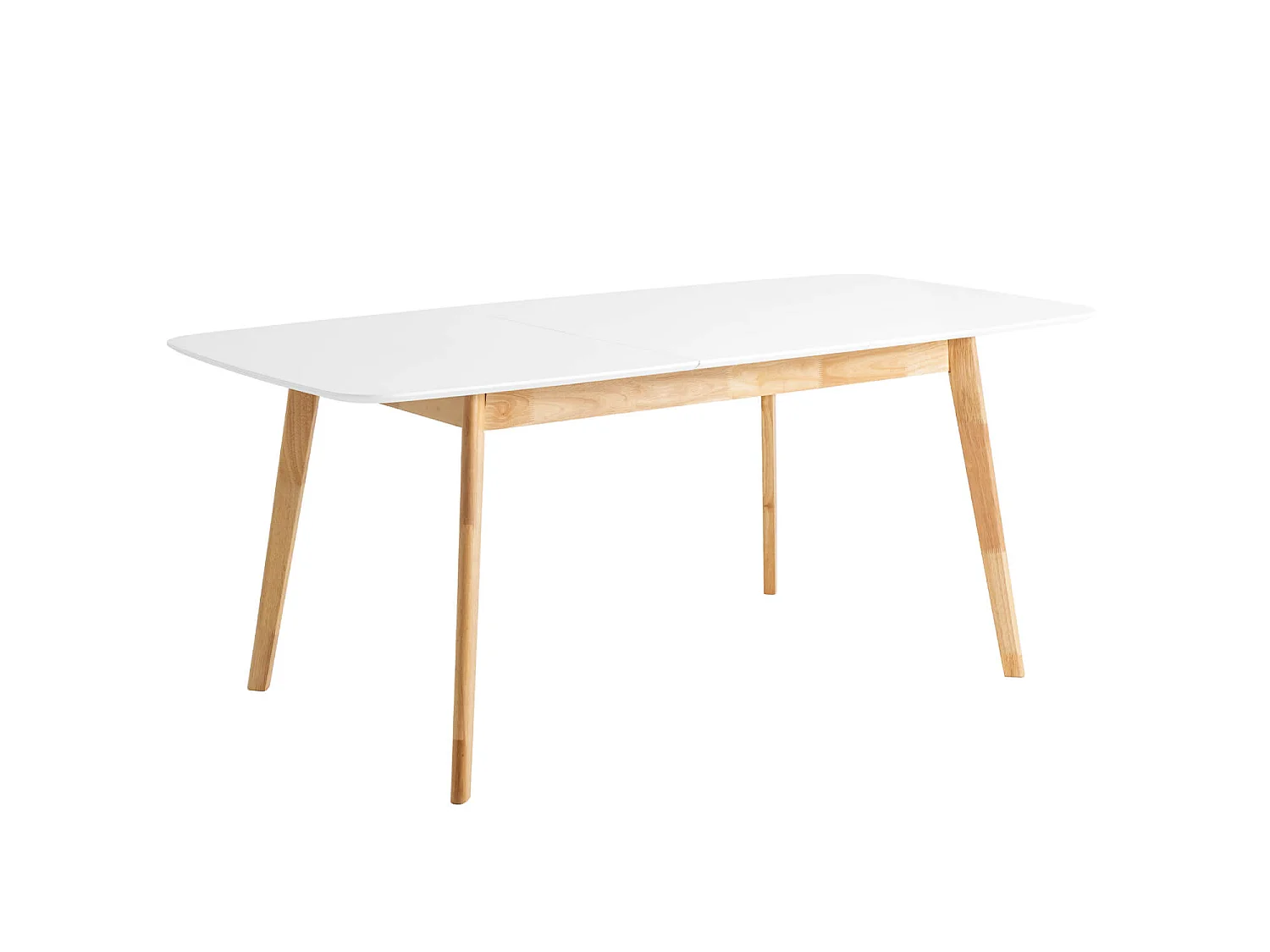 Table rectangulaire extensible scandinave blanc brillant et pieds bois clair Askin 140 à 180cm