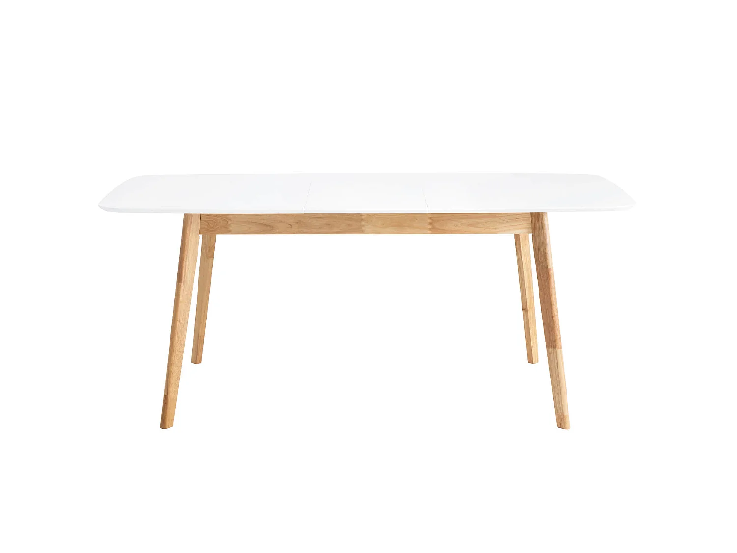 Table rectangulaire extensible scandinave blanc brillant et pieds bois clair Askin 140 à 180cm