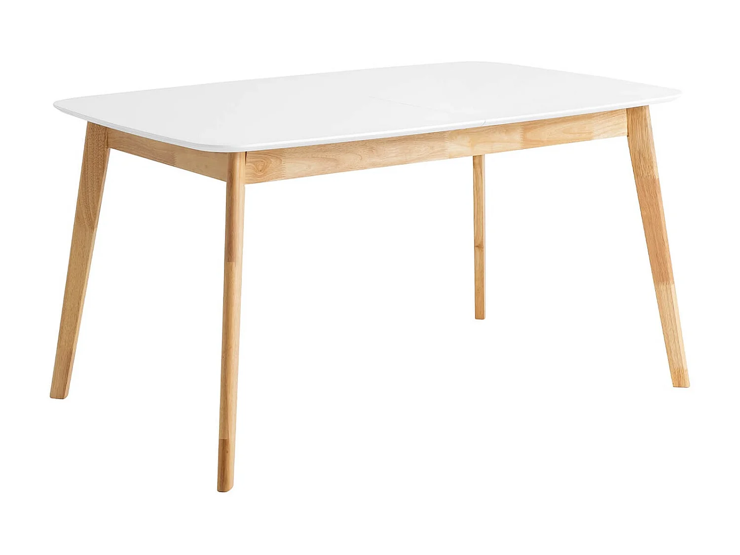 Table rectangulaire extensible scandinave blanc brillant et pieds bois clair Askin 140 à 180cm