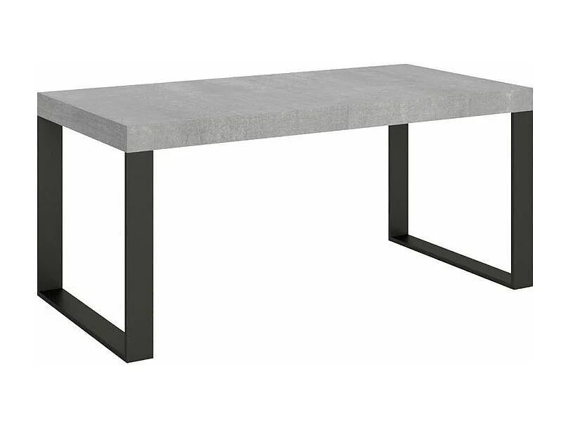 Table à manger extensible Tiroz-Couleur Gris ciment-2 pieds-5 rallonges épaisses-180 à 440cm