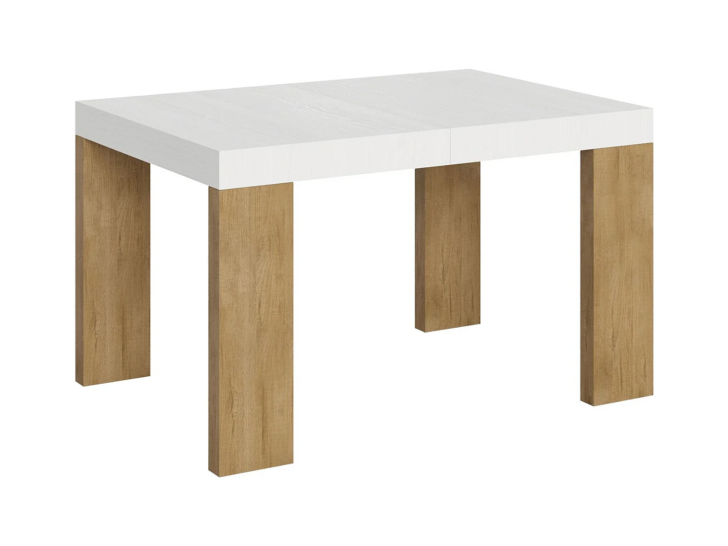 Table rectangulaire extensible blanche et bois clair 130 à 234cm Ribo-4 pieds