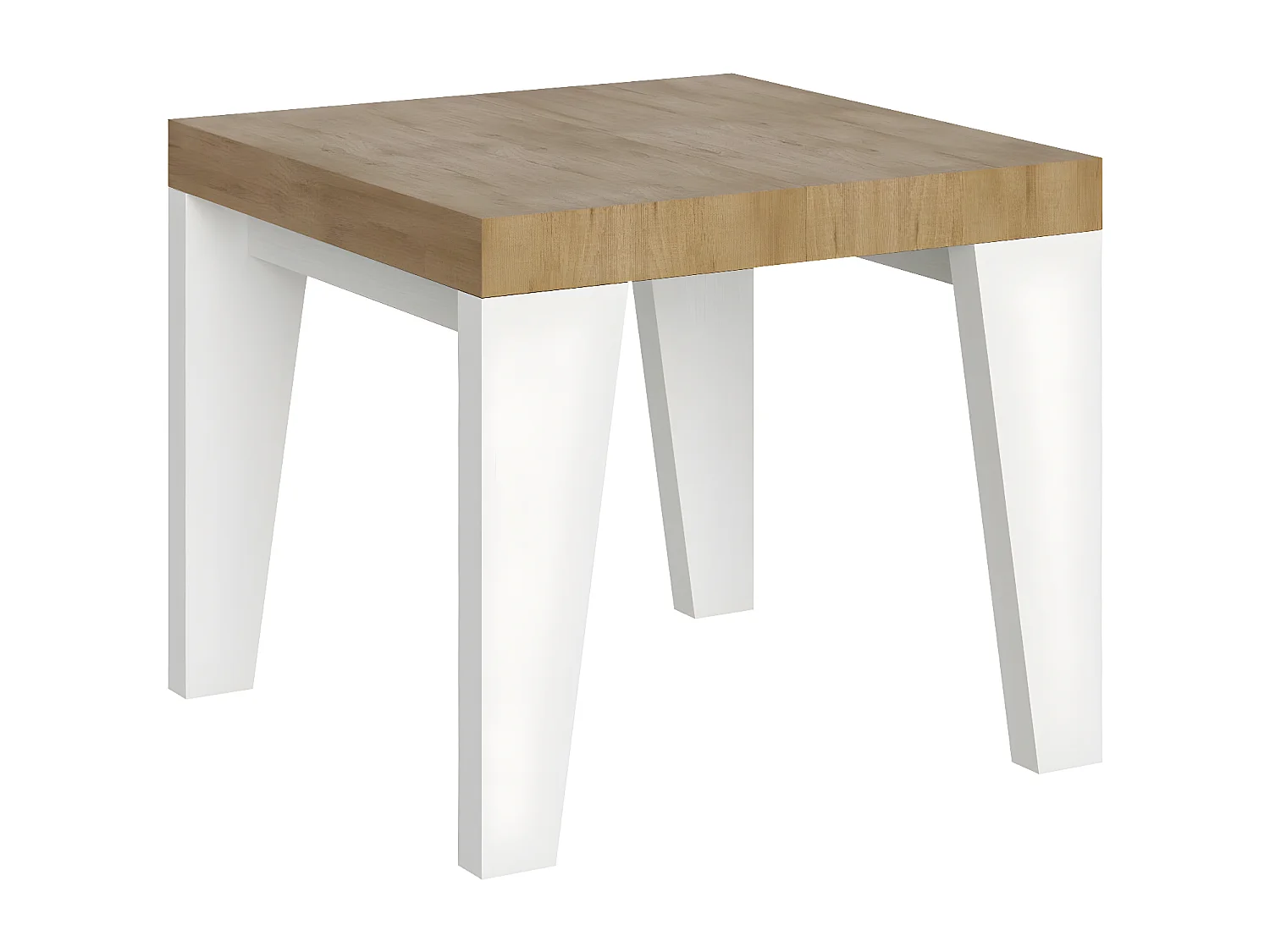 Mesa extensible cuadrada pequeña en madera blanca y roble natural de 90 a 246 cm Nako-Soporte 4 pies