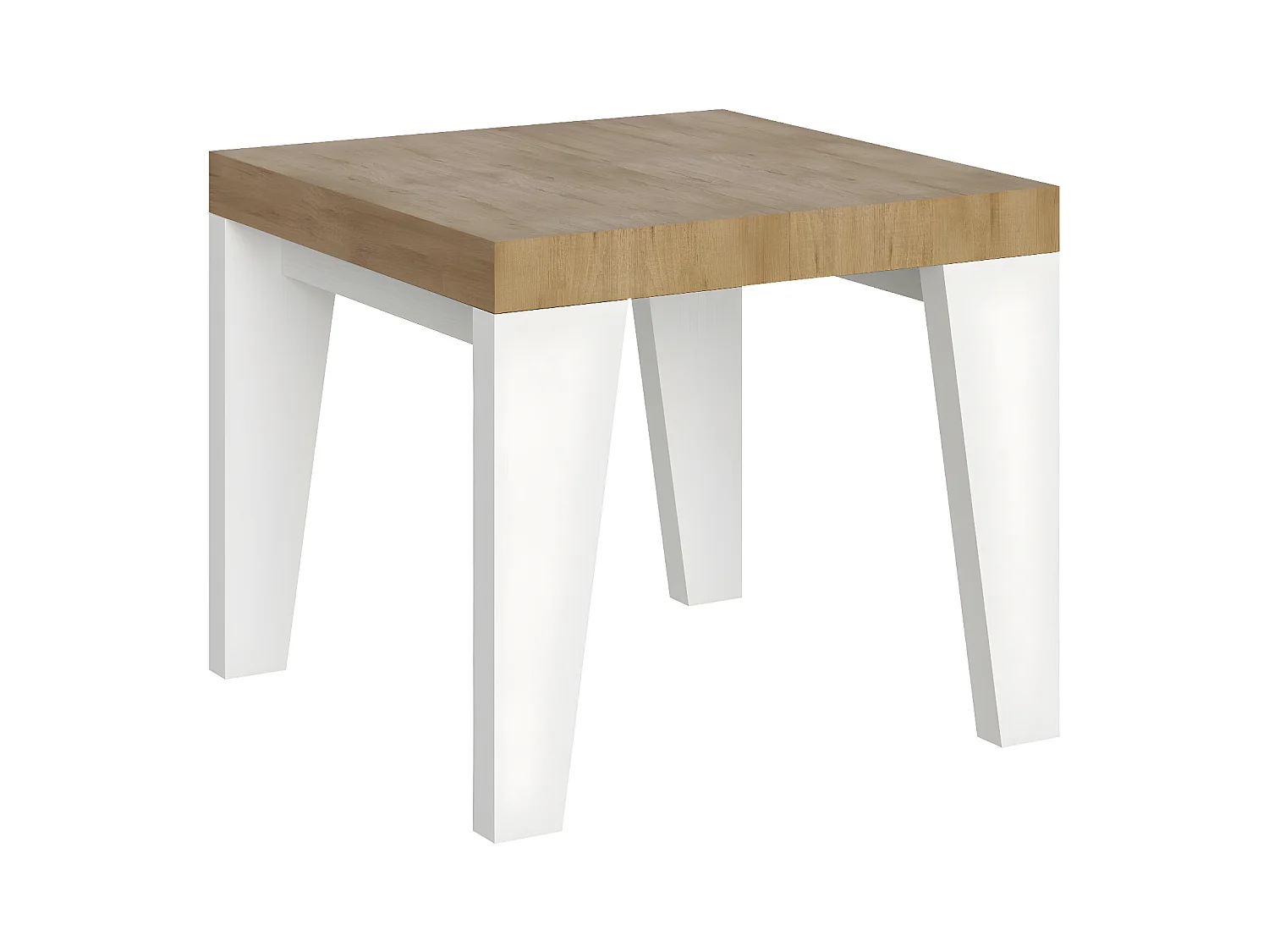 Petite table carrée extensible bois blanc et chêne naturel 90 à 246cm Nako-4 pieds