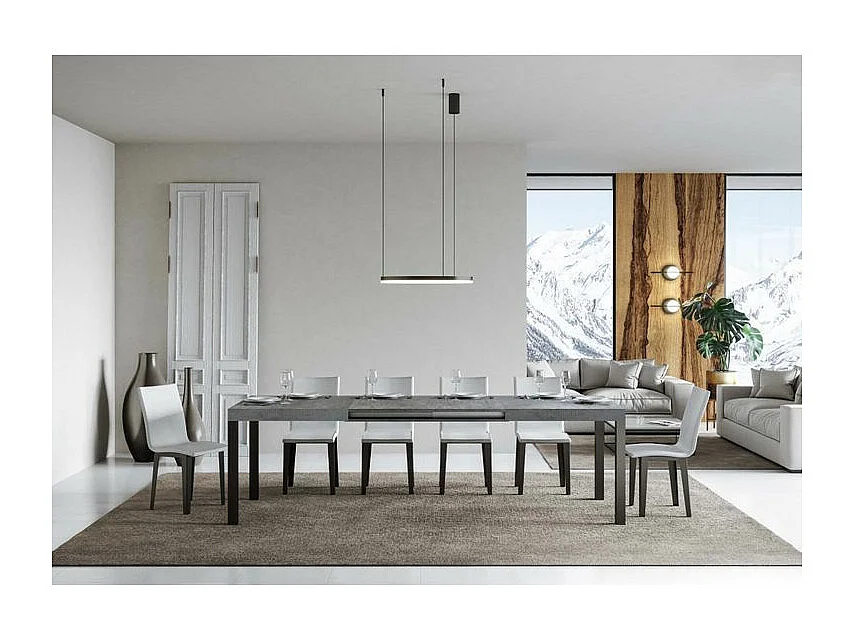 Table à manger extensible Karry-Couleur Gris ciment-4 pieds-180 à 440cm