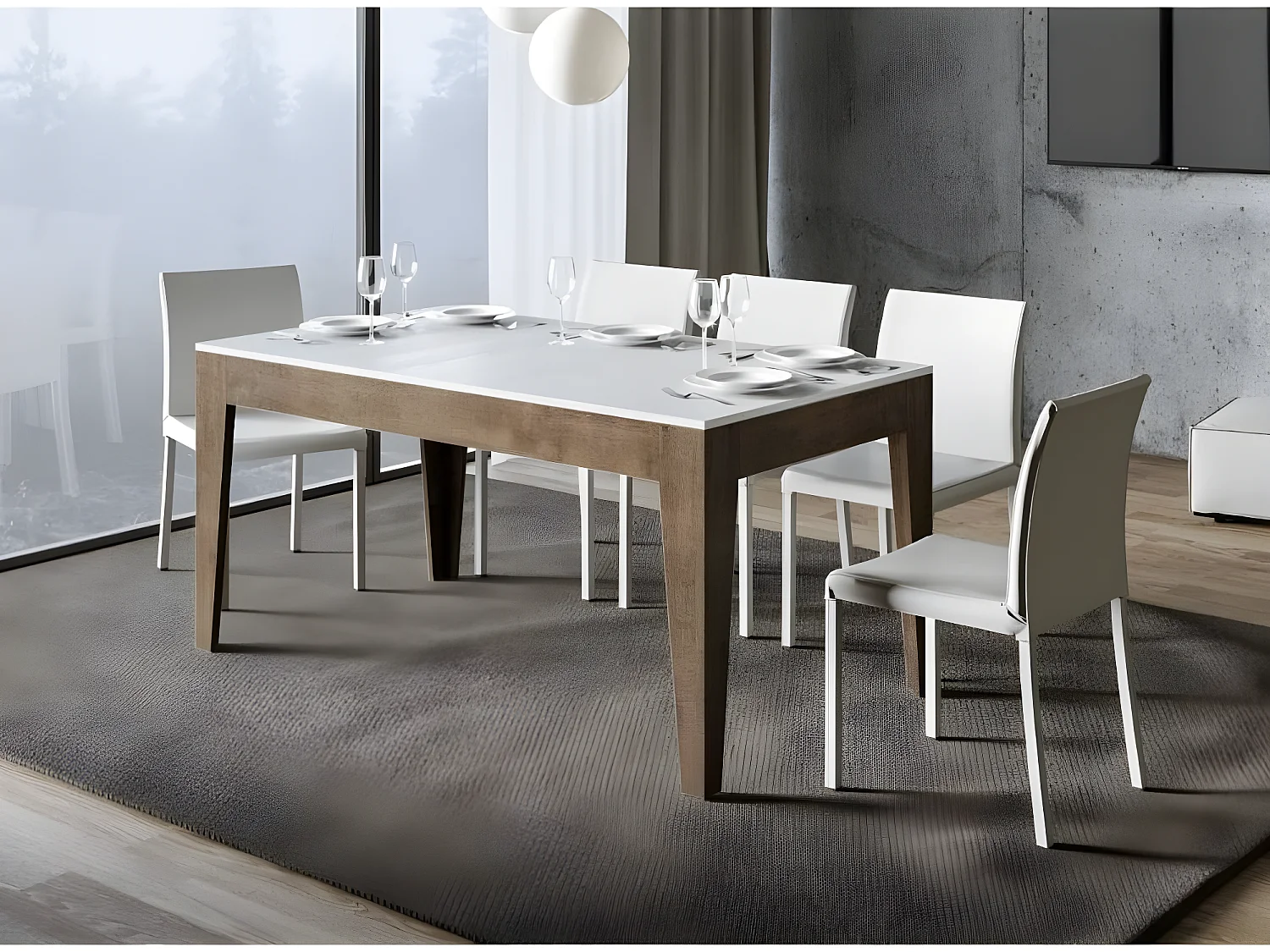 Table rectangulaire extensible 160-220cm noyer et blanc Mixa