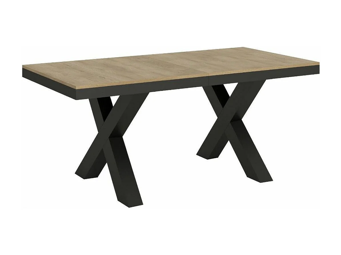 Mesa extensible de 6 a 16 plazas L120 a 380 cm madera clara y estructura de metal gris oscuro Tsara-Soporte 2 pies