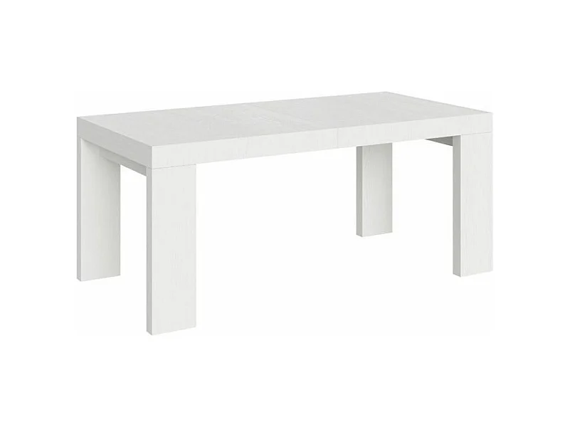 Table à manger extensible bois Ribo-Couleur Blanc-4 pieds-2 rallonges fines-180 à 284cm