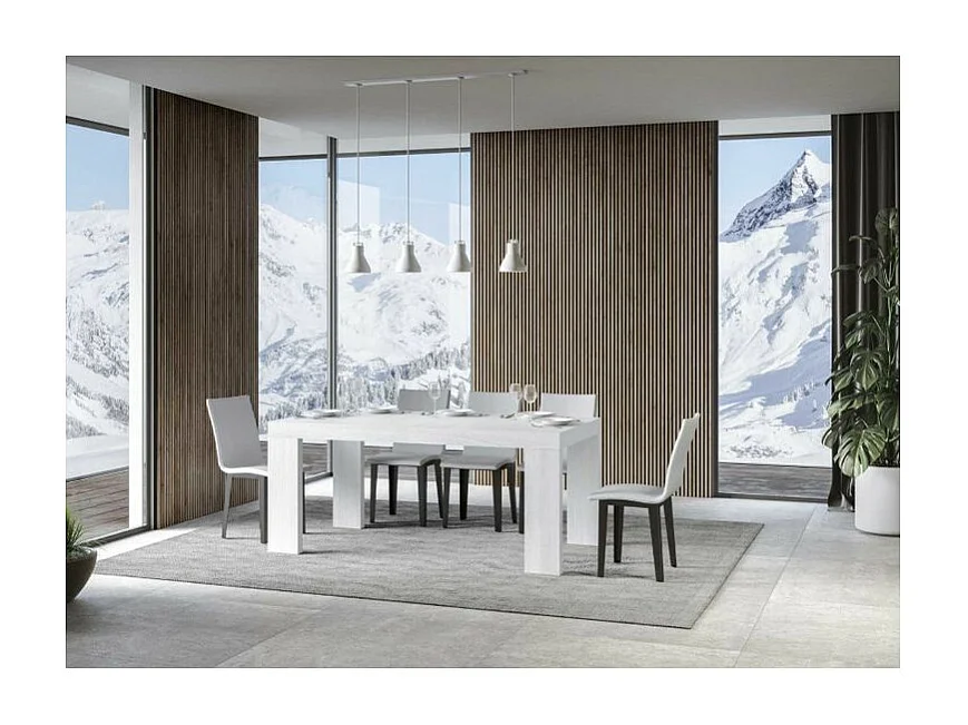 Table à manger extensible bois Ribo-Couleur Blanc-4 pieds-2 rallonges fines-180 à 284cm