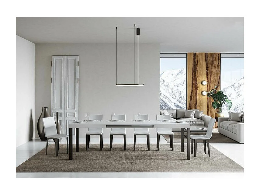 Table à manger extensible Karry-Couleur Blanc-4 pieds-130 à 390cm