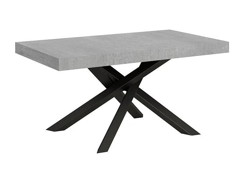 Uitschuifbare tafel voor 6 tot 18 personen, grijs betoneffect en antraciet verweven poten L 160 tot 420 cm Artemis