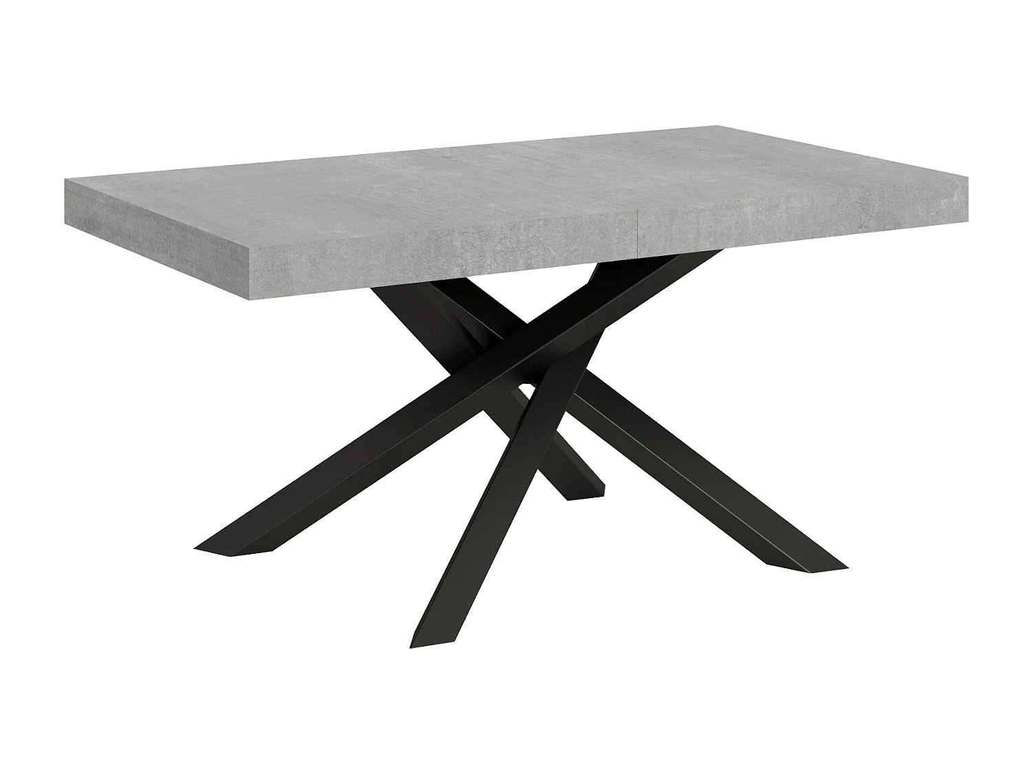 Uitschuifbare tafel voor 6 tot 18 personen, grijs betoneffect en antraciet verweven poten L 160 tot 420 cm Artemis