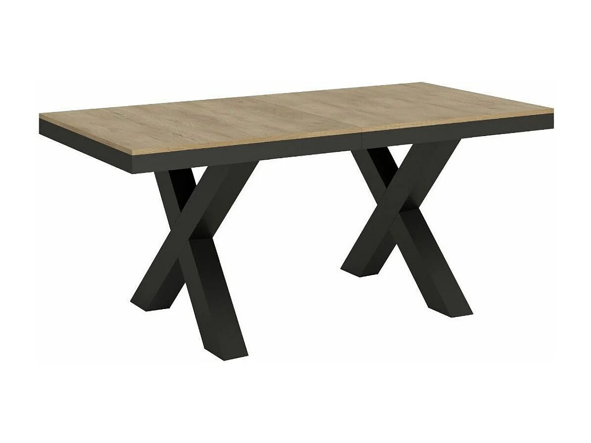 Table extensible 6 à 16 places L120 à 380cm bois clair et cadre métal gris foncé Tsara-Sur roulettes