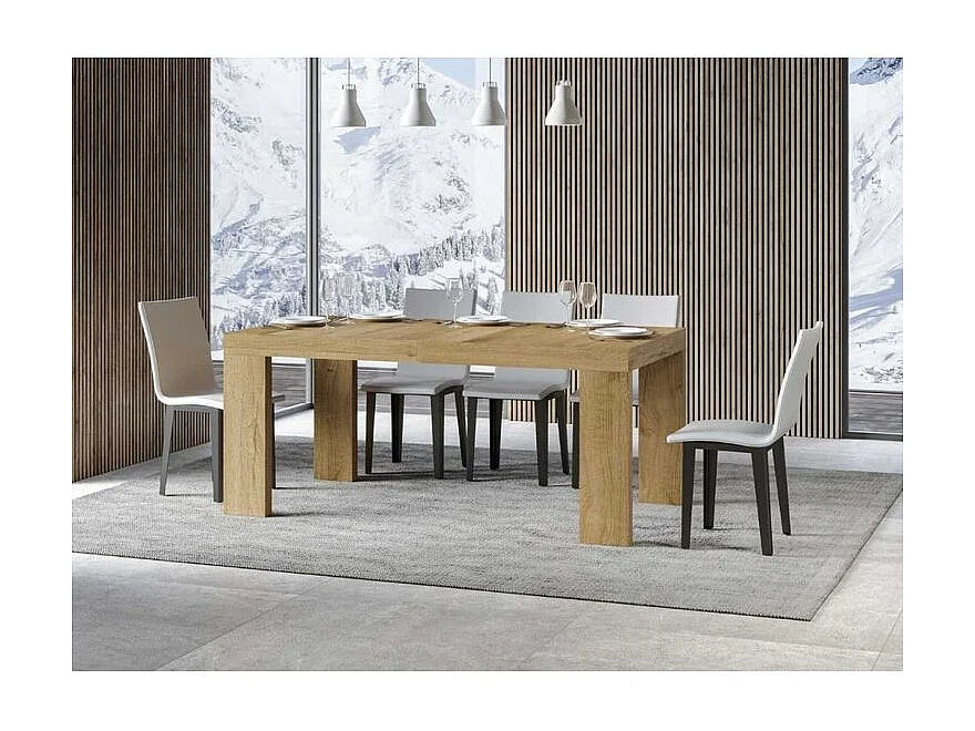 Table à manger extensible bois Ribo-Couleur Naturel-4 pieds-5 rallonges fines-160 à 420cm