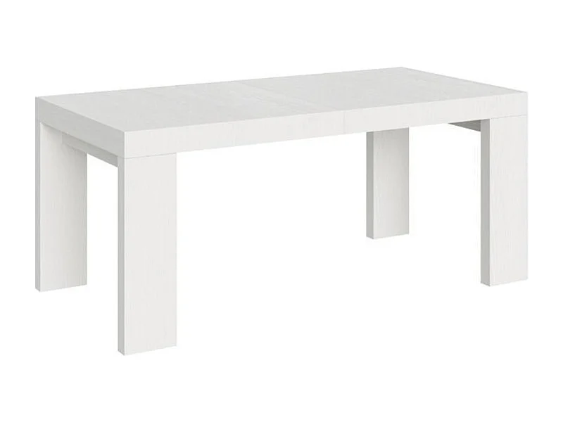 Table à manger extensible bois Ribo-Couleur Blanc-4 pieds-5 rallonges fines-160 à 420cm