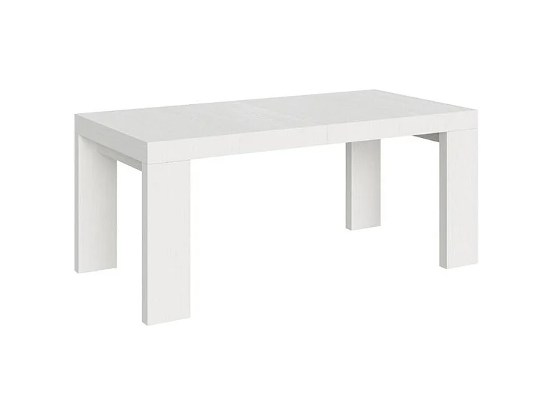 Table à manger extensible bois Ribo-Couleur Blanc-4 pieds-5 rallonges fines-160 à 420cm