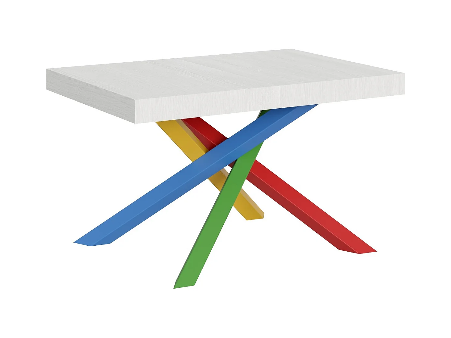 Table extensible design avec pieds entrelacés multicouleurs Artemis-Couleur Blanc-130 à 234cm