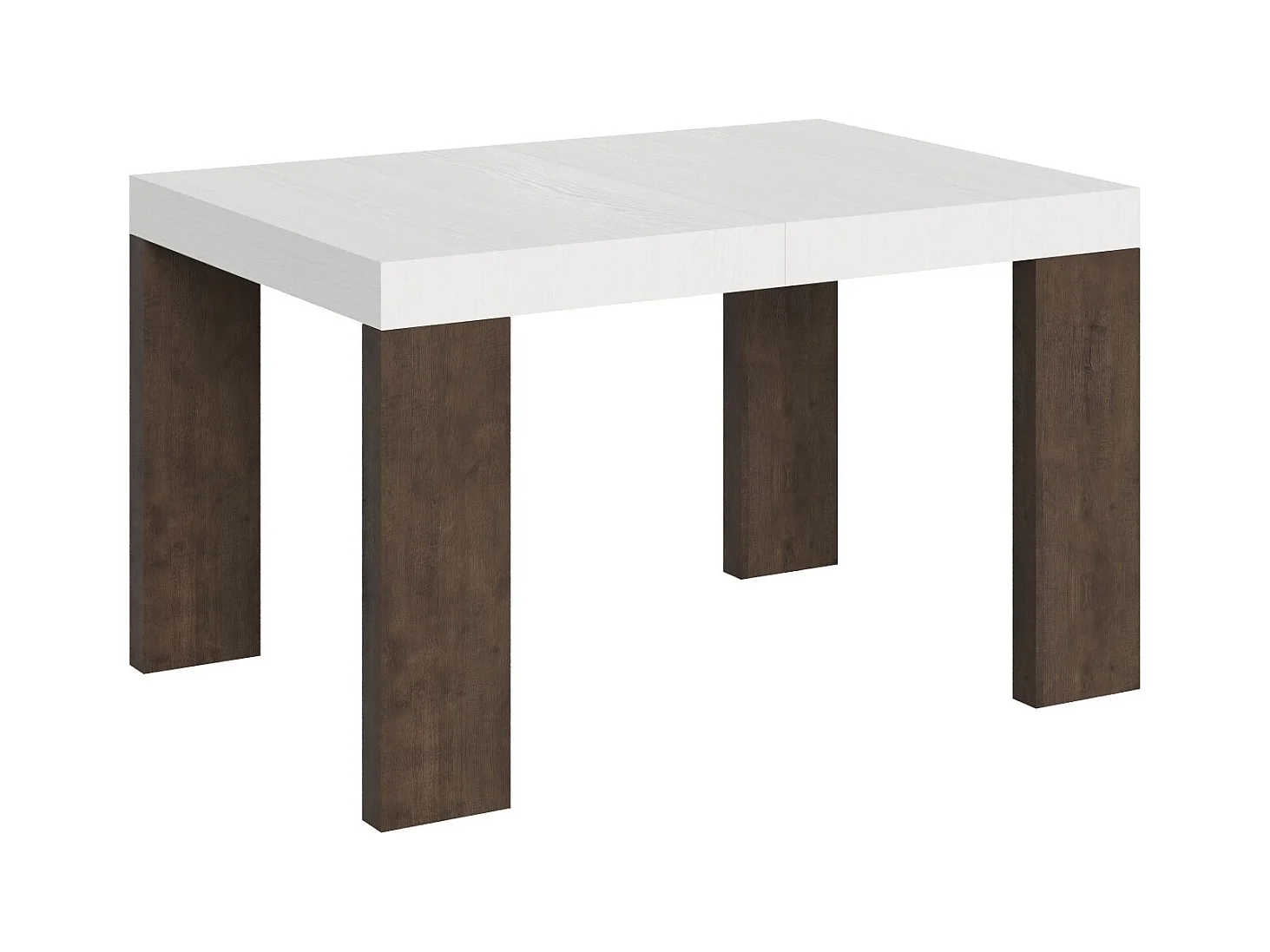 Table rectangulaire extensible blanche et bois noyer 130 à 234cm Ribo-4 pieds