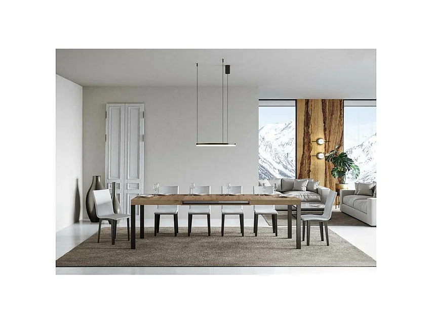 Table à manger extensible Karry-Couleur Naturel-2 pieds-130 à 390cm