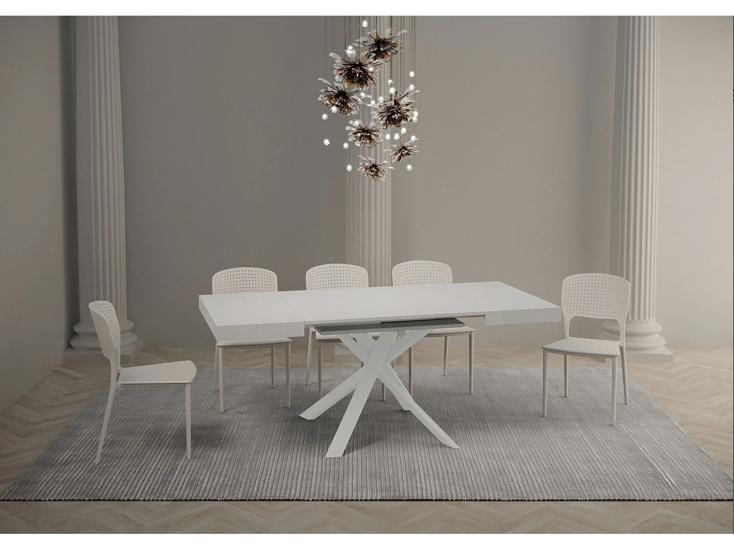 Petite table carrée extensible 90x90-194 pieds acier blanc Karzy-Couleur Blanc