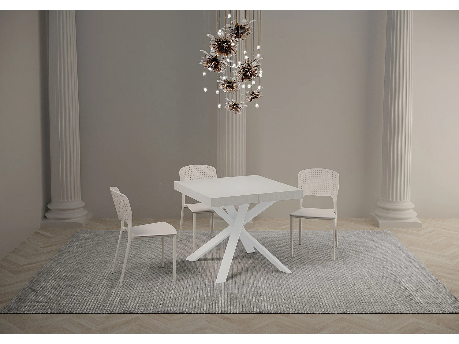 Petite table carrée extensible 90x90-194 pieds acier blanc Karzy-Couleur Blanc