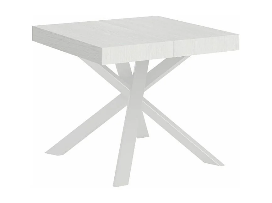 Petite table carrée extensible 90x90-194 pieds acier blanc Karzy-Couleur Blanc