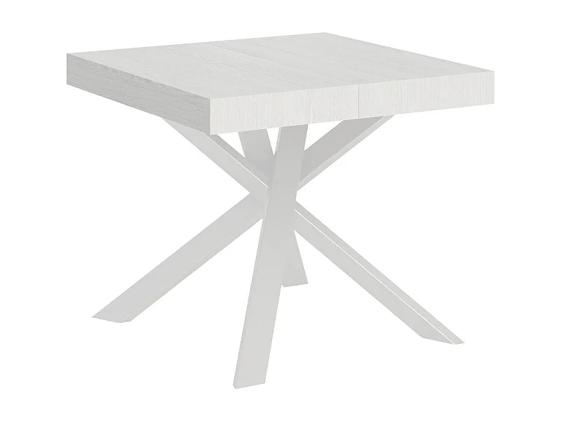Petite table carrée extensible 90x90-194 pieds acier blanc Karzy-Couleur Blanc