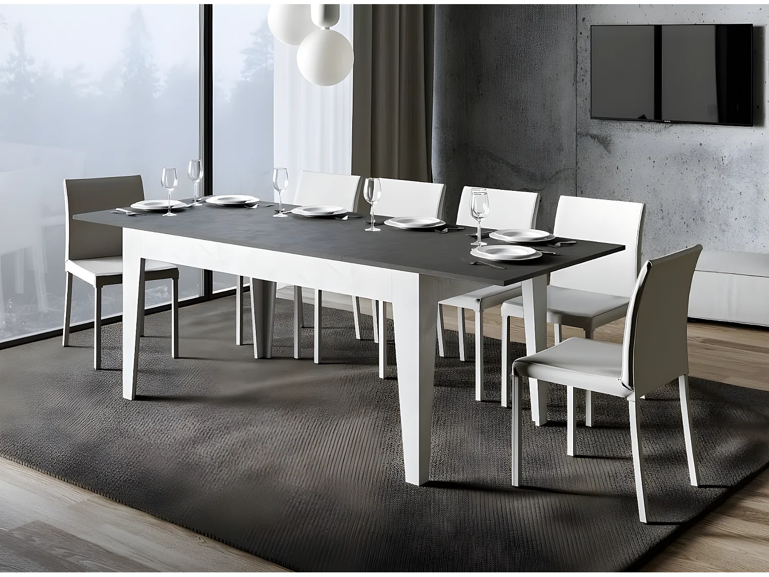 Rechthoekige uitschuiftafel 160/220 cm wit en antraciet Mixa