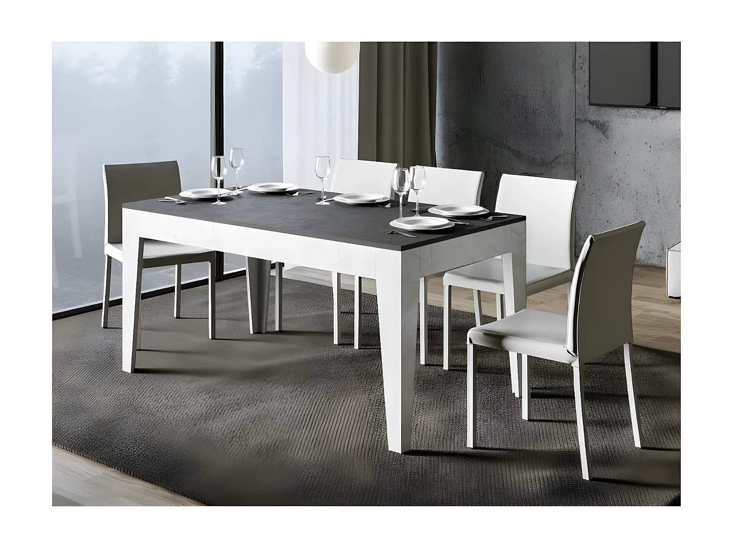 Table rectangulaire extensible 160-220cm blanc et anthracite Mixa