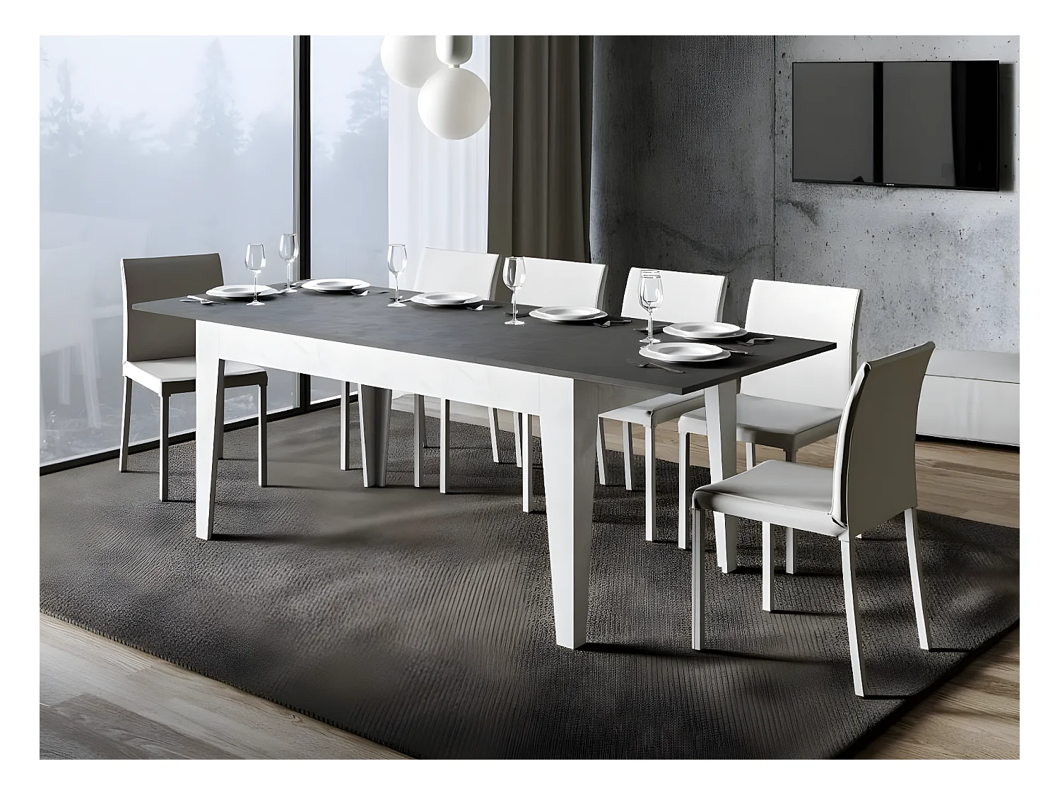 Table rectangulaire extensible 160-220cm blanc et anthracite Mixa