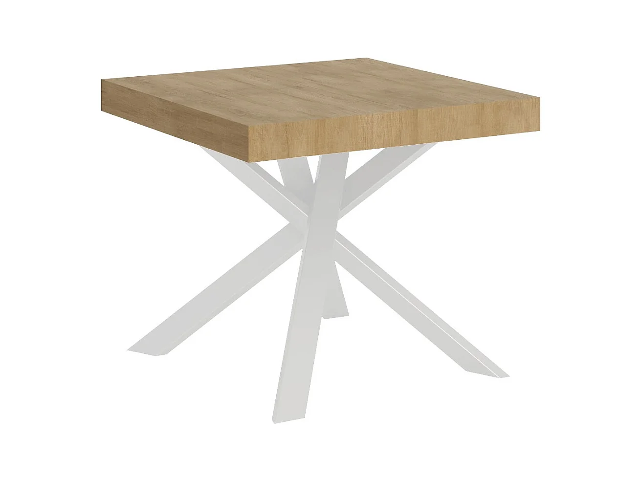 Petite table carrée extensible 90x90-194 pieds acier blanc Karzy-Couleur Naturel