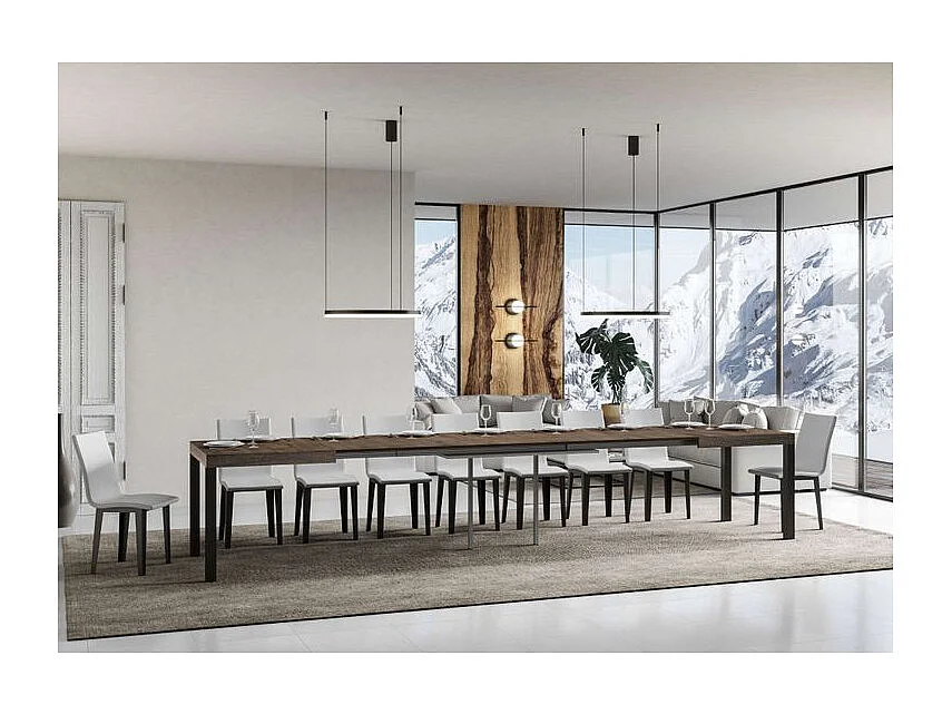 Mesa de comedor extensible Karry-Color Marrón-Soporte 4 pies-Ancho extensible