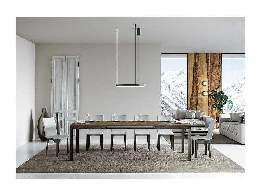 Mesa de comedor extensible Karry-Color Marrón-Soporte 4 pies-Ancho extensible