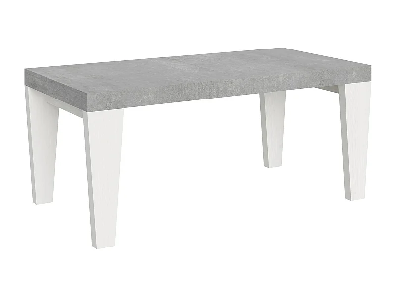 Table extensible gris béton et pieds bois blanc 6 à 12 personnes Kristo L 180 à 284cm-4 pieds