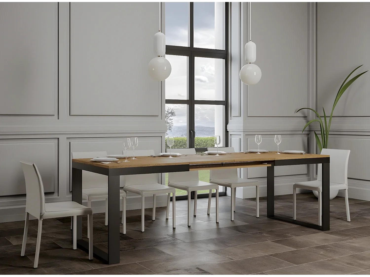 Table extensible 180 à 284cm bois clair et métal anthracite Likro