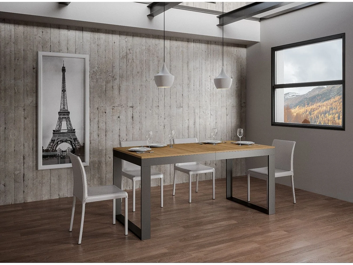 Table à manger extenible Tiroz evolution-Naturel-2 pied-180 à 284 cm