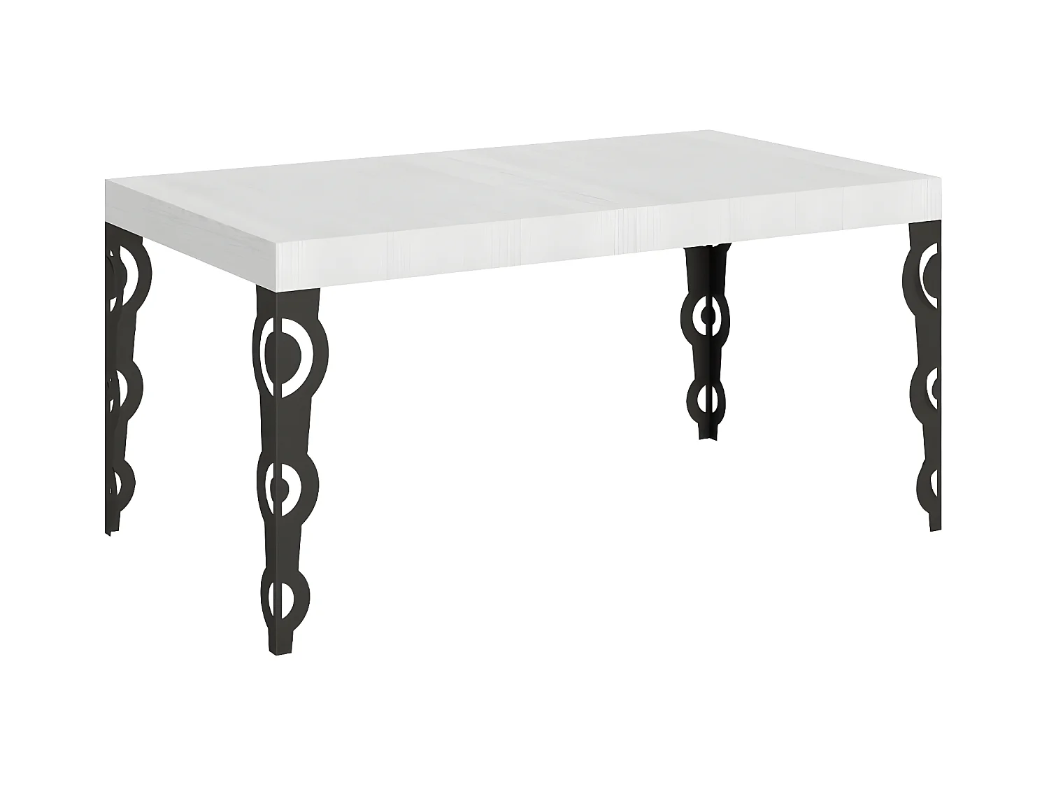 Table rectangulaire extensible orientale 6 à 14 personnes L 180 à 284cm blanc laqué et pieds métal anthracite Kazay