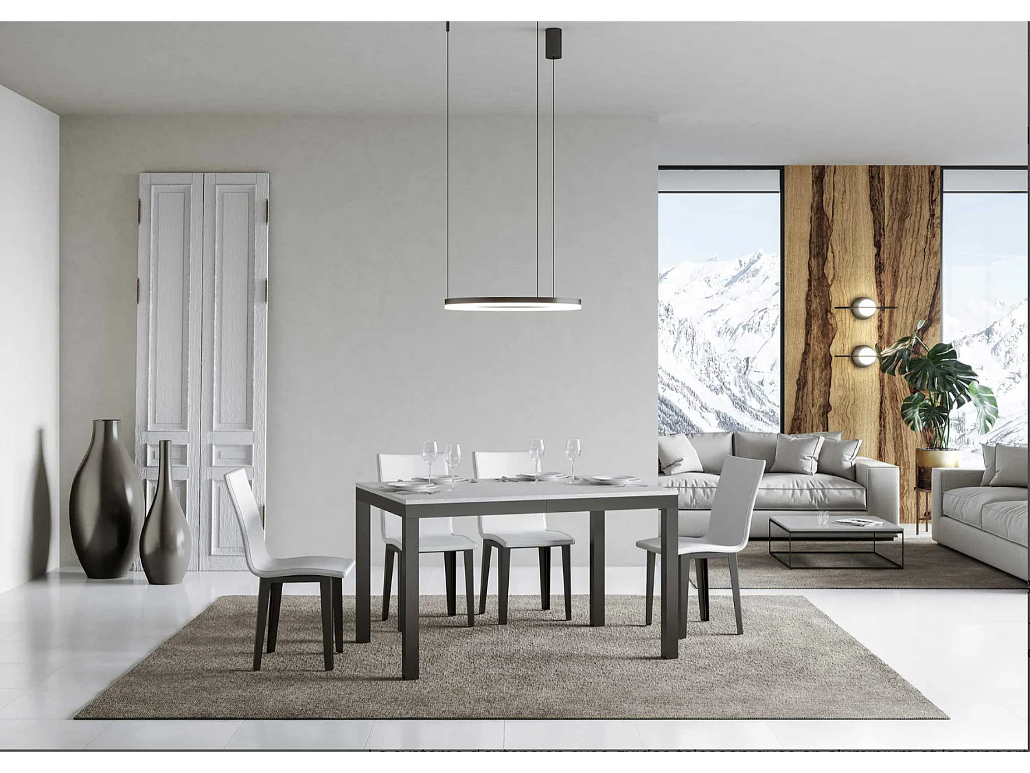 Table à manger extensible Karry evolution-Couleur Blanc-2 pieds-120 à 380cm