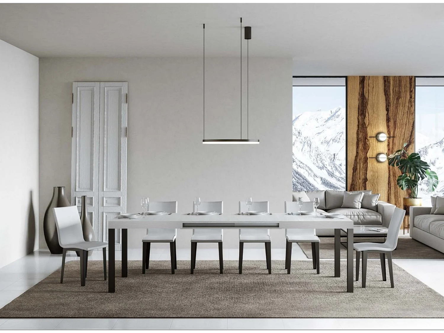 Table à manger extensible Karry evolution-Couleur Blanc-2 pieds-120 à 380cm