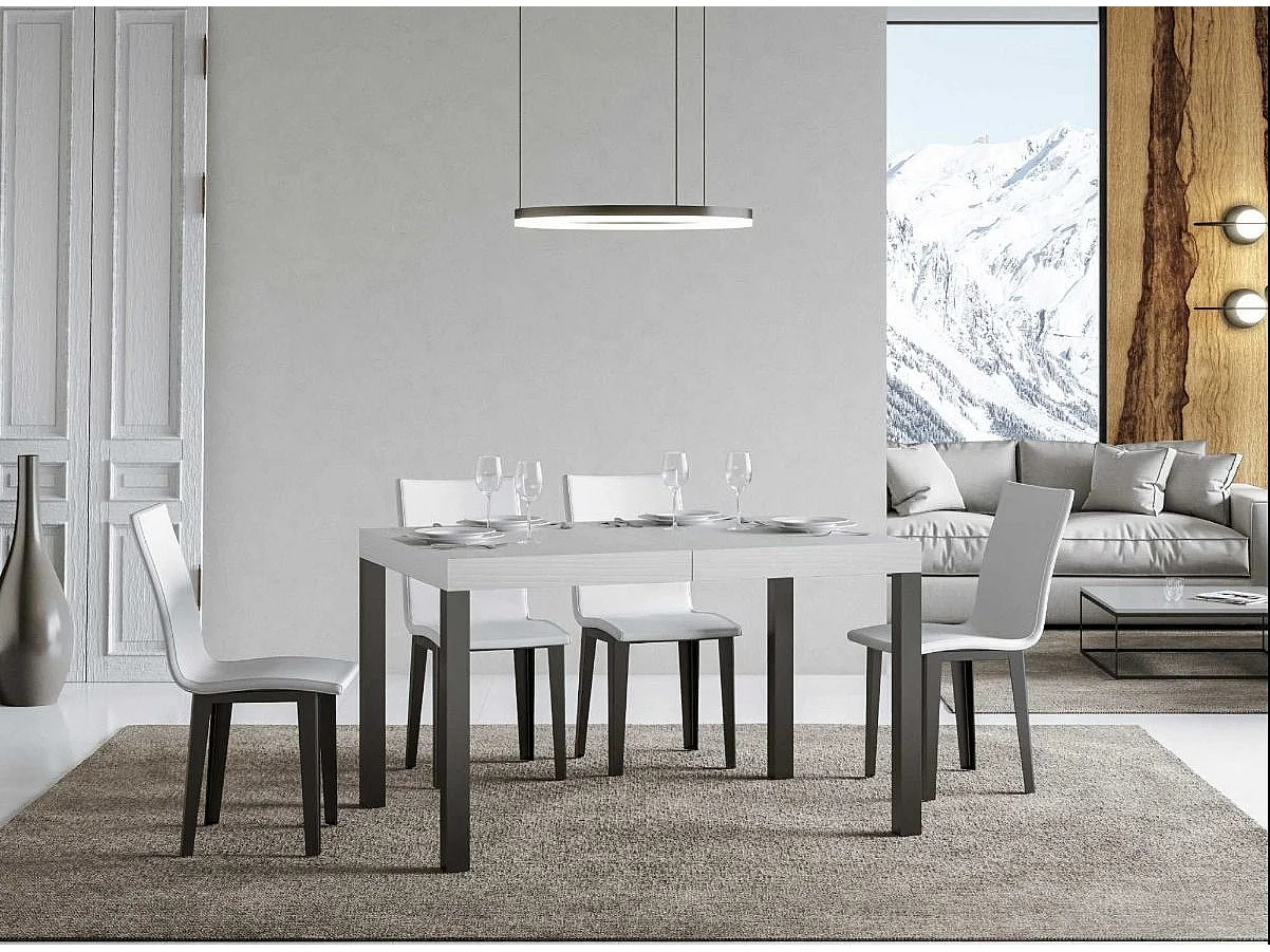 Table à manger extensible Karry evolution-Couleur Blanc-2 pieds-120 à 380cm