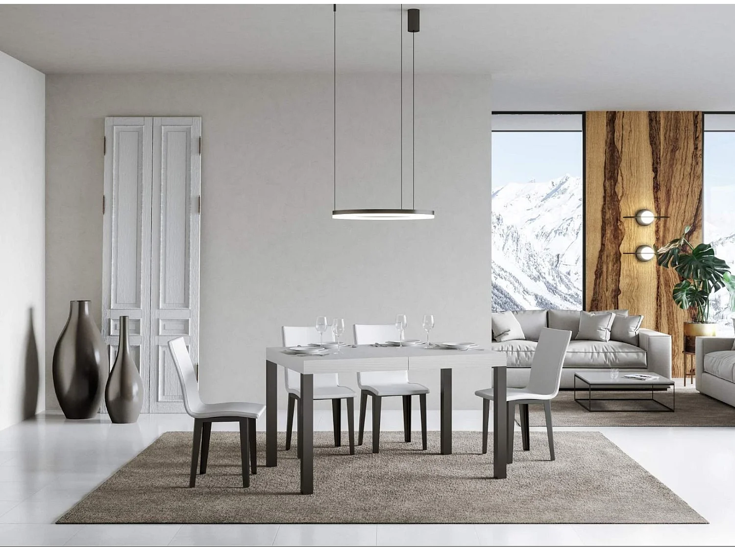 Table à manger extensible Karry evolution-Couleur Blanc-2 pieds-120 à 380cm