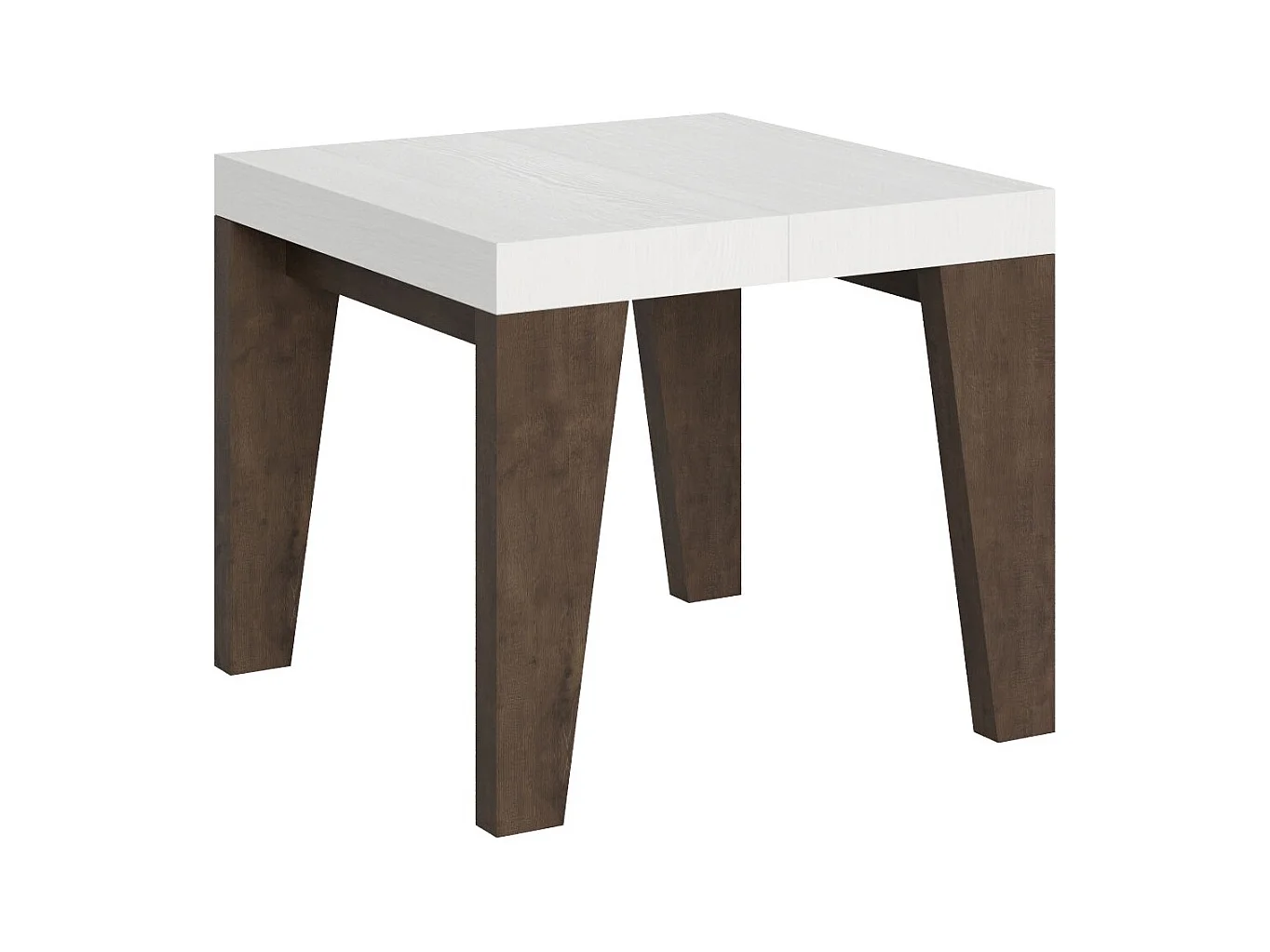 Petite table carrée extensible bois blanc et noyer 90 à 246cm Naxo-4 pieds