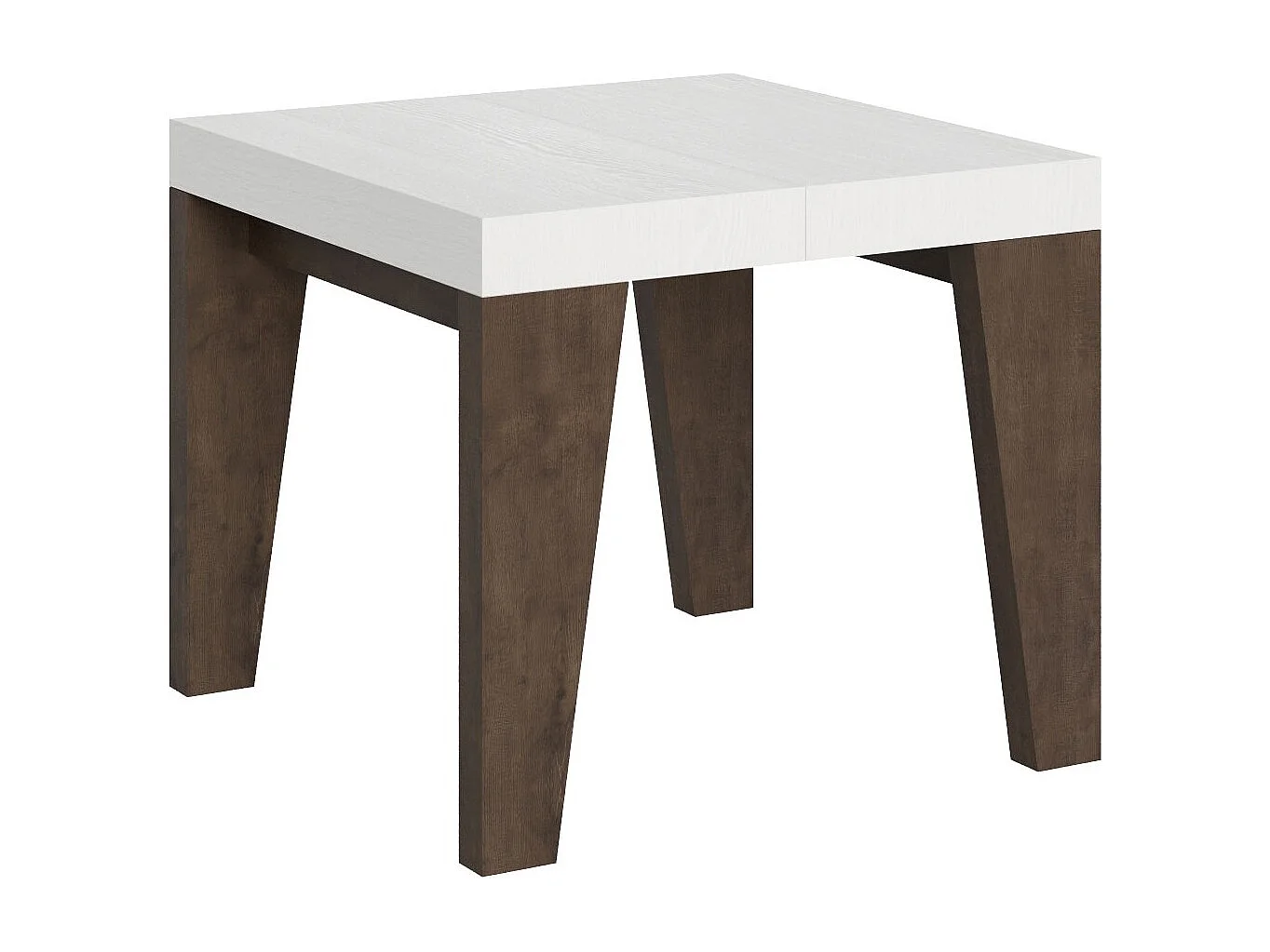 Petite table carrée extensible bois blanc et noyer 90 à 246cm Naxo-4 pieds